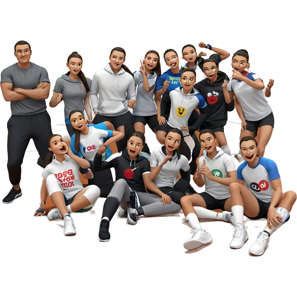 group of friends in sportswear emoji