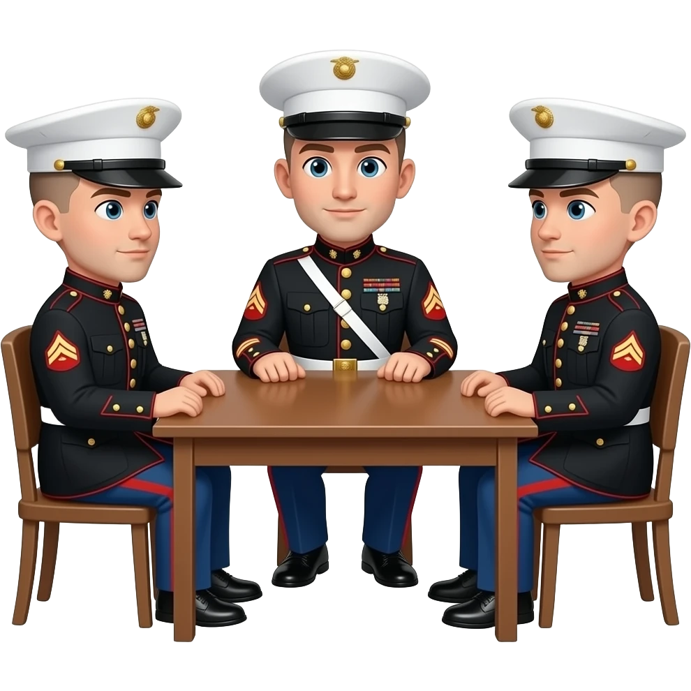Marines meeting at a table lead by a big eared marine emoji