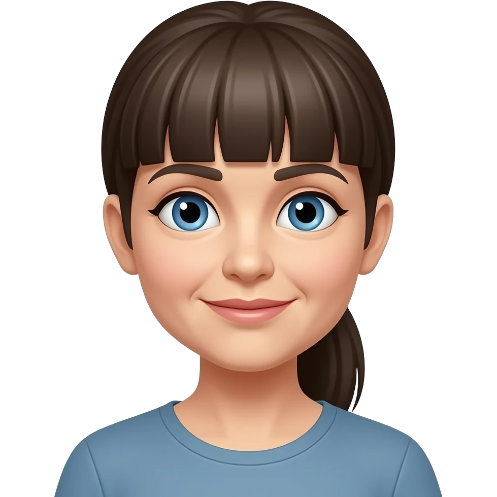 Blue eyes thick bangs ponytail older woman emoji