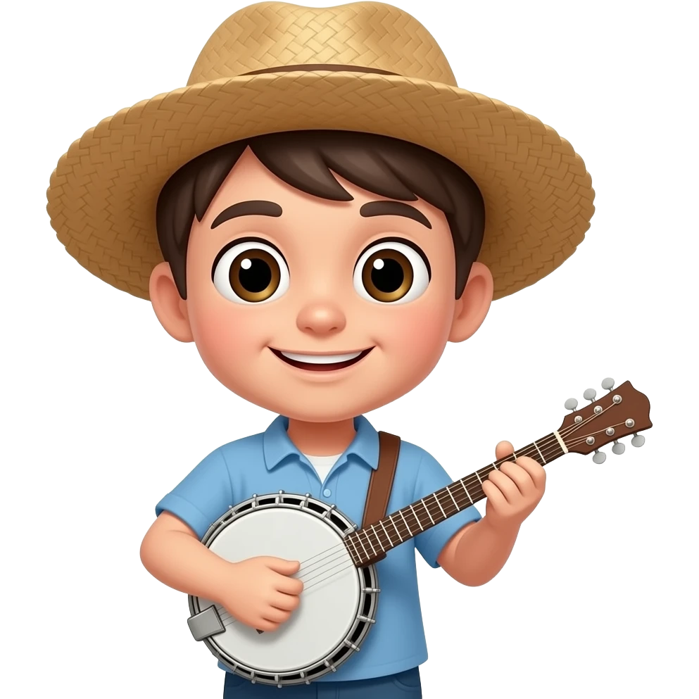 Little mini emoji wearing straw hat playing banjo emoji