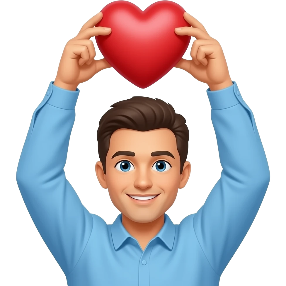 Blue arms in the air with heart betwen emoji