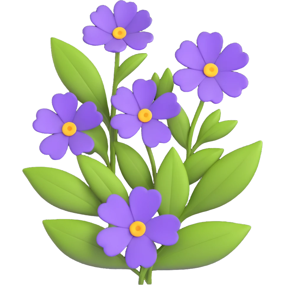purple flowers with green leaves emoji
