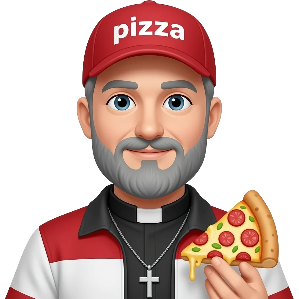 The priest with grey beard as a pizza delivery guy emoji