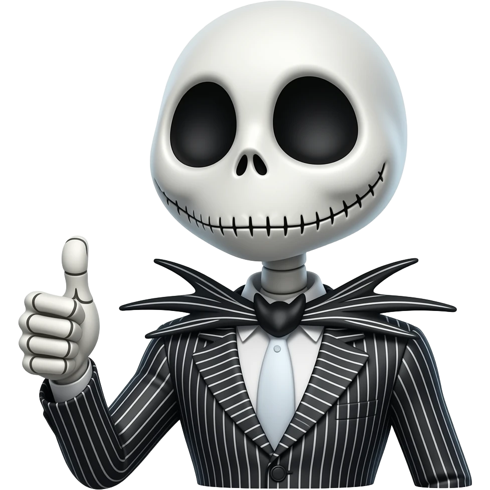 Jack skeleton from nightmare before Christmas with his thumbs up emoji