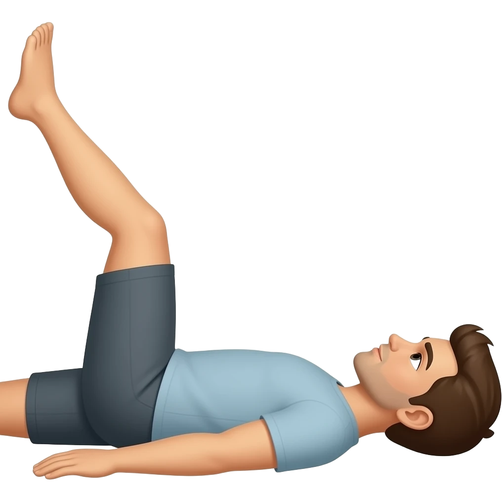 one knee up 45 degree in the knee. the other knee is flat on ground lying on back. from side emoji