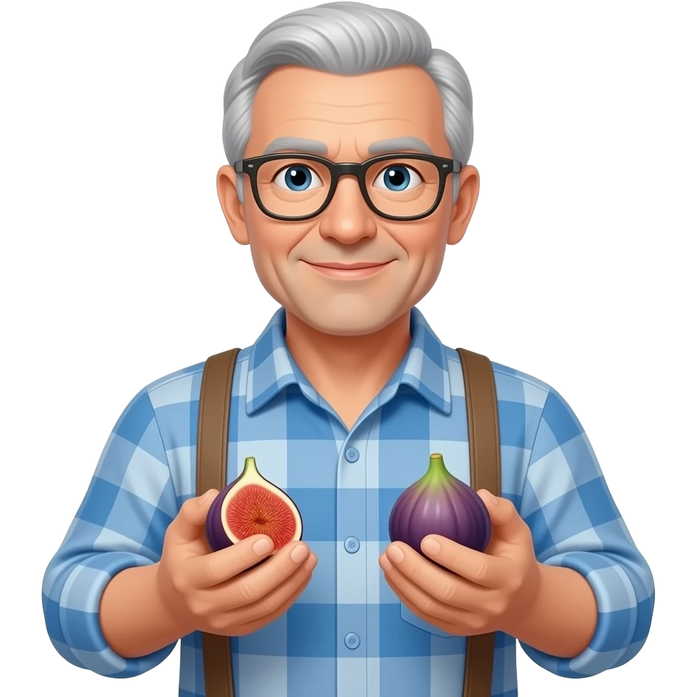 no beard, no mustache 72-year-old man and figs emoji