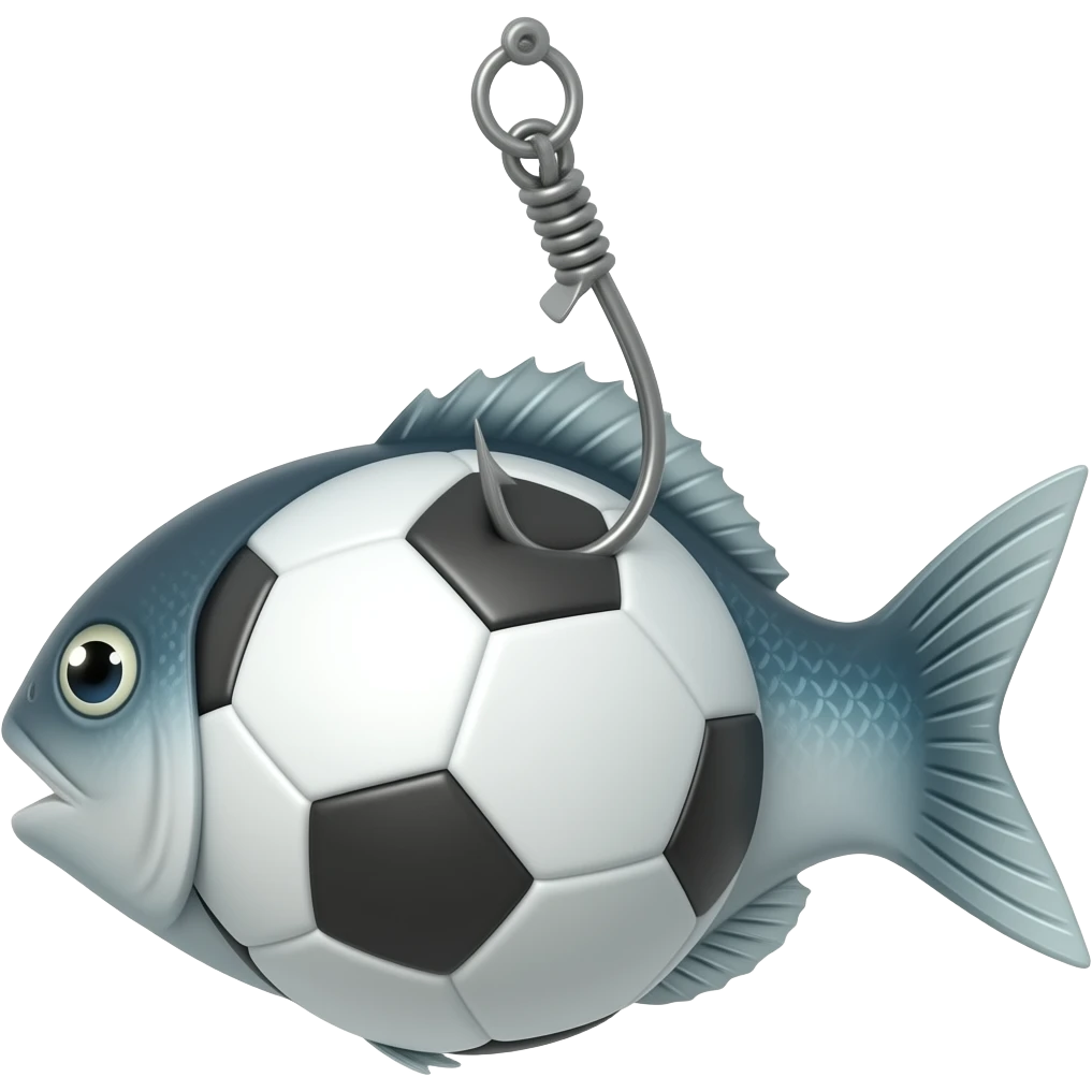 Soccer ball used as bait on a fish hook emoji