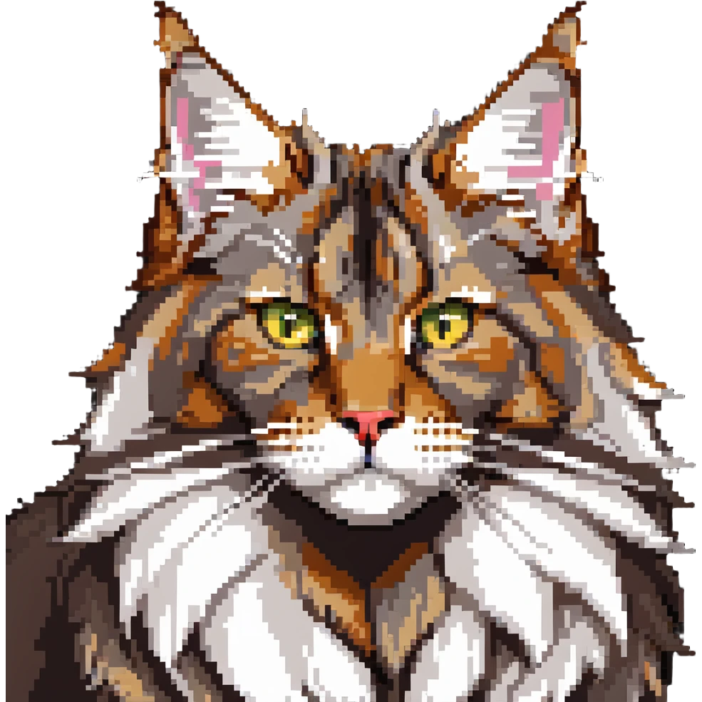 majestic maine coon cat with fluffy fur and fierce but cute face emoji