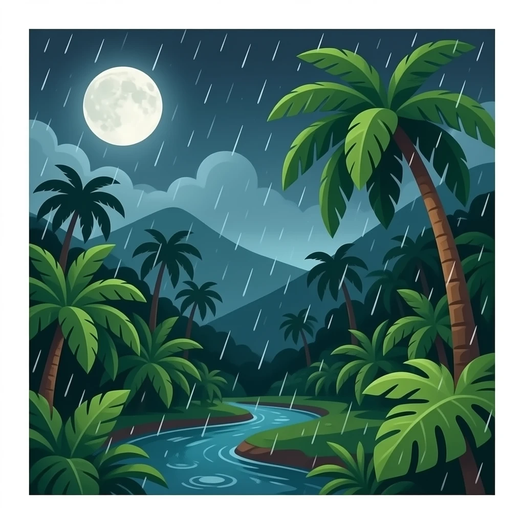 Amazon Rainforest  with a dark atmosphire with rain emoji