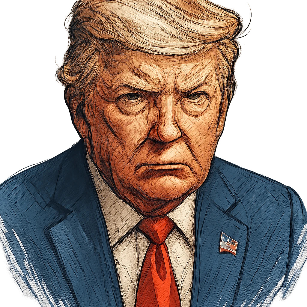 Дональд Трамп в слегка рисованном, но при это объемный стиль, прозрачный фон emoji