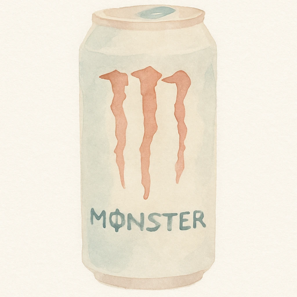 monster energy drink can, soft edges and flowing colors watercolor art style emoji