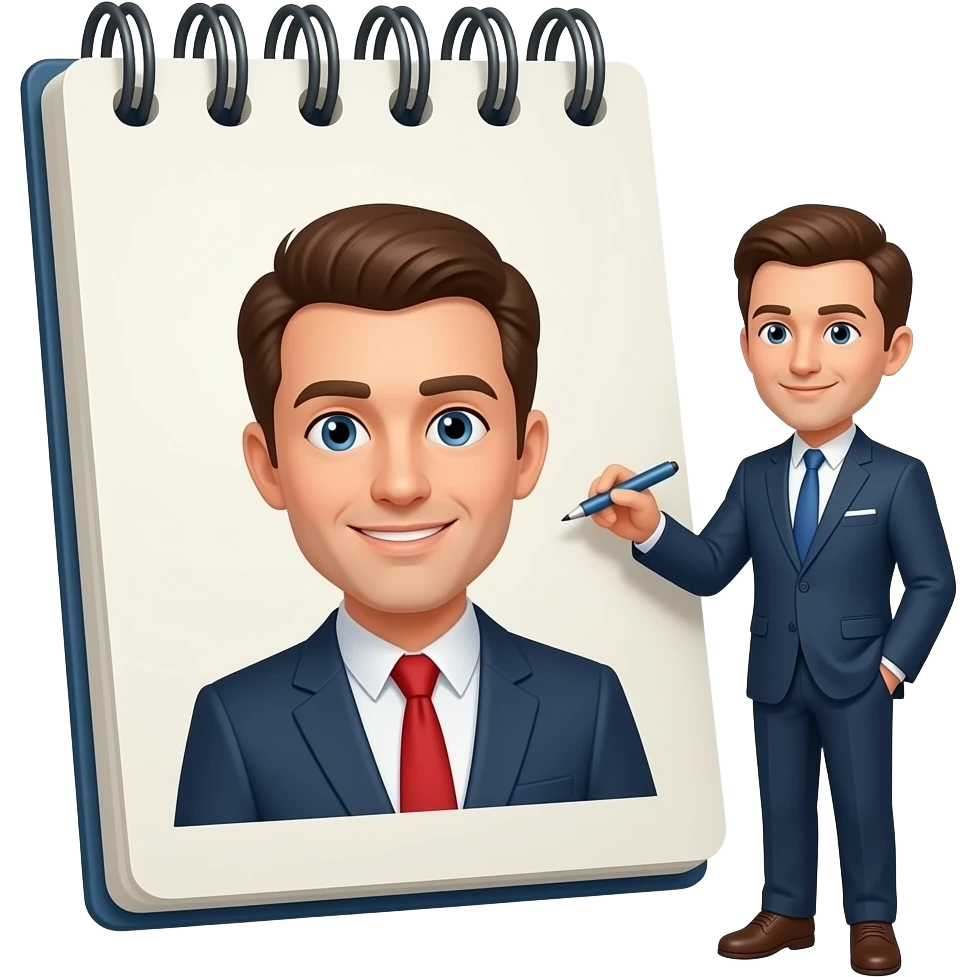 giant notebook written on by a man writing about money small man emoji