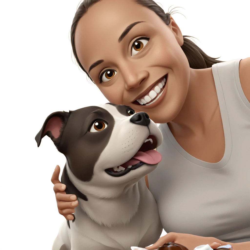 smiling girl with dog and bottle emoji