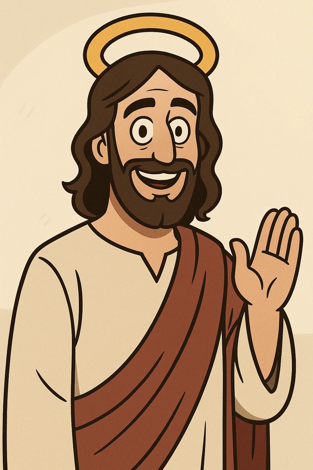 stylized cartoon Jesus with friendly smile, simple robe, minimal background emoji