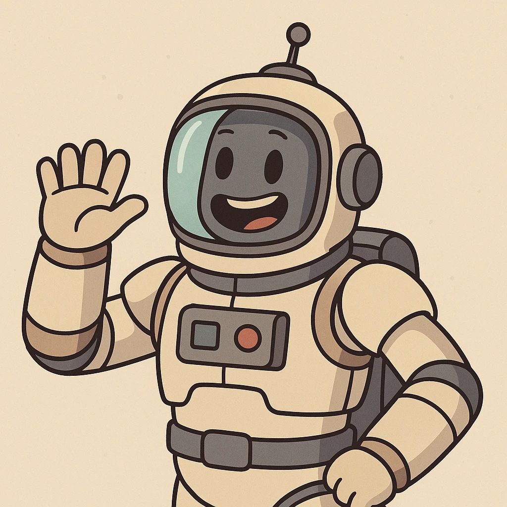 robot in a space suit waving, cartoon style emoji