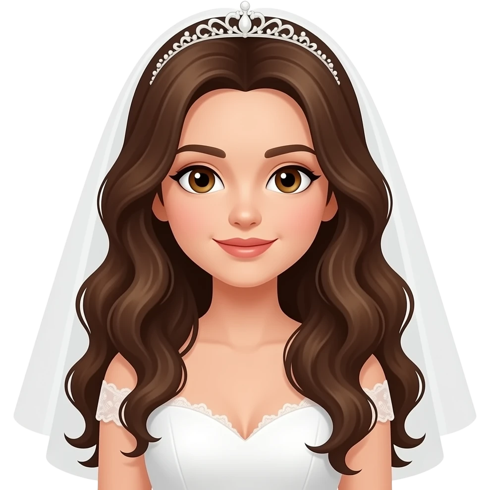 Long brown wavy hair, hazel eyed girl wedding emoji