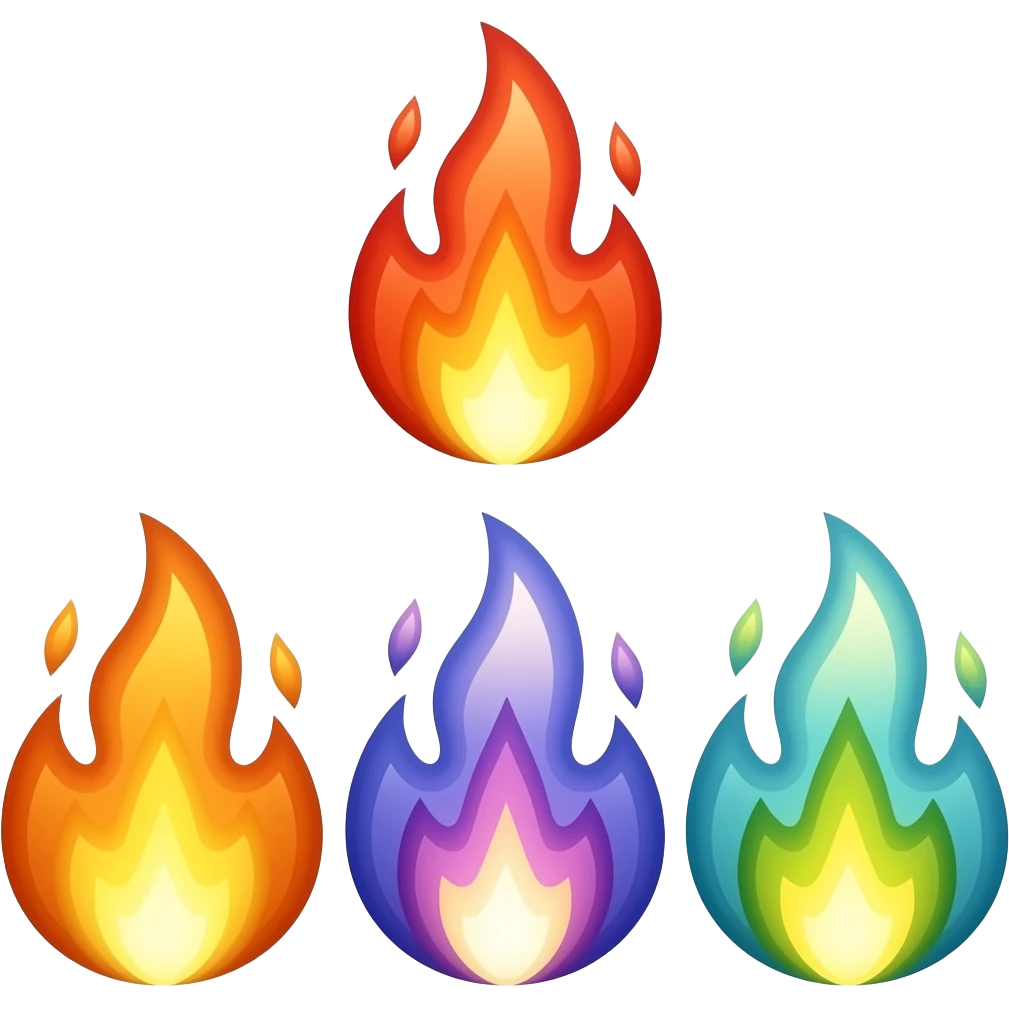 Create an emoji with three flames of different color emoji