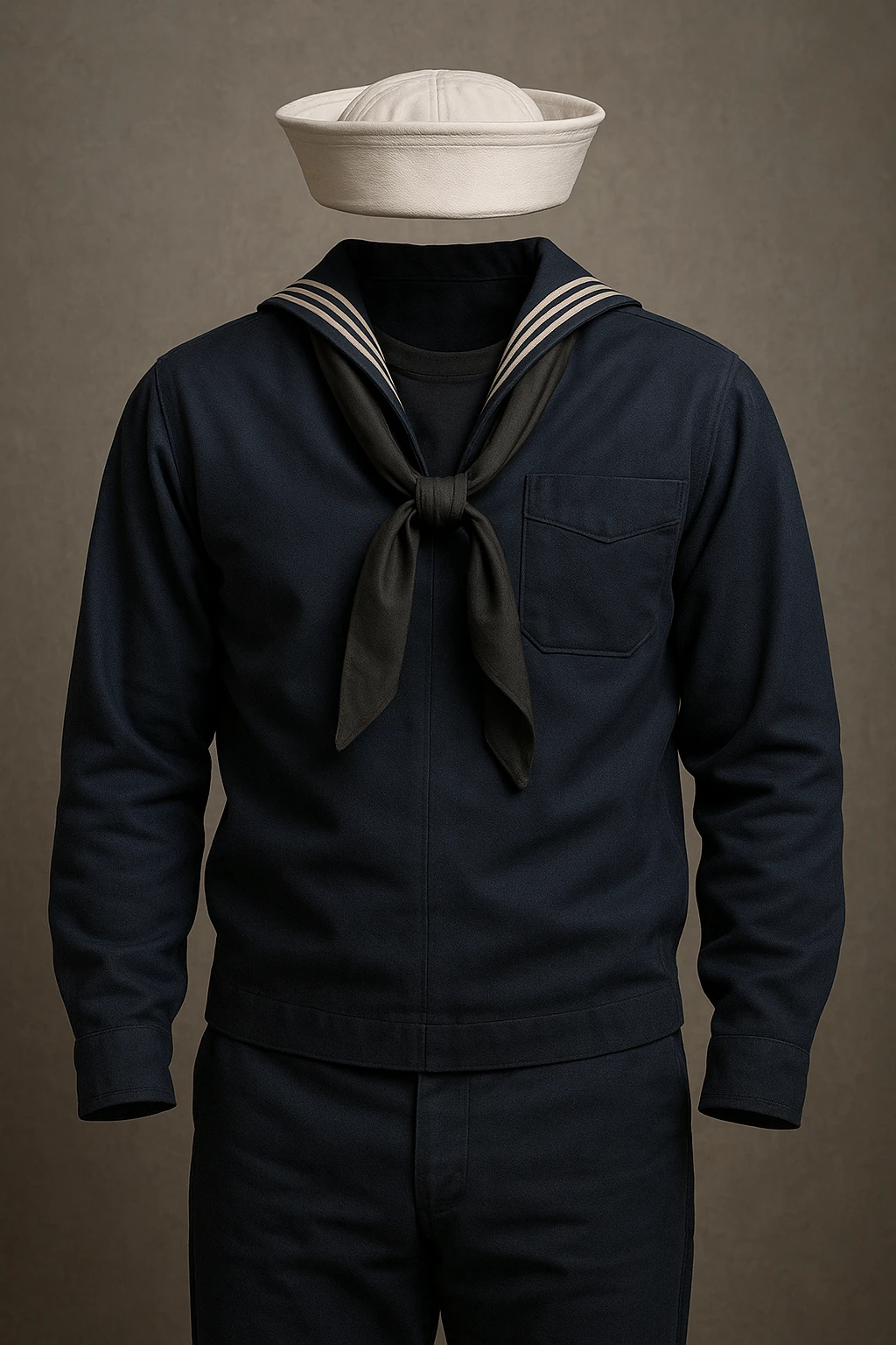 Make this U.S. Navy Seaman Recruit (E-1) insignia look more realistic with authentic uniform background and details, but still showing no insignia. Maintain a realistic style with detailed fabric texture and colors typical of a U.S. Navy uniform, without any insignia visible. emoji