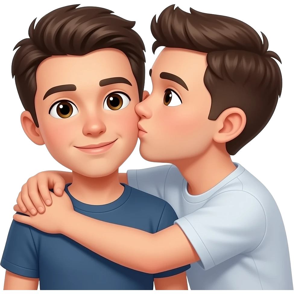 Erstelle ein Emoji von zwei Brüder, der eine um die 17 und der andere um die 22, der älter Bruder legt sein Arm über sein jüngeren Bruder und küsst ihn auf die Wange emoji