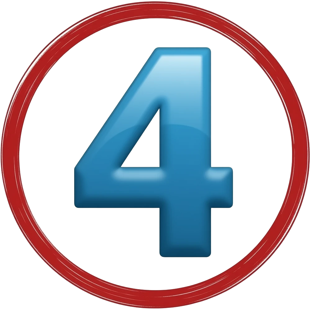 blue letter 4 with a red circle around it the circle isnt perfect and it look hand drawn emoji