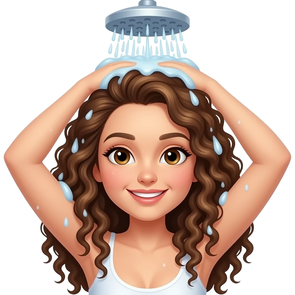 a girl with brown curly hair play in the shower in bathroom emoji