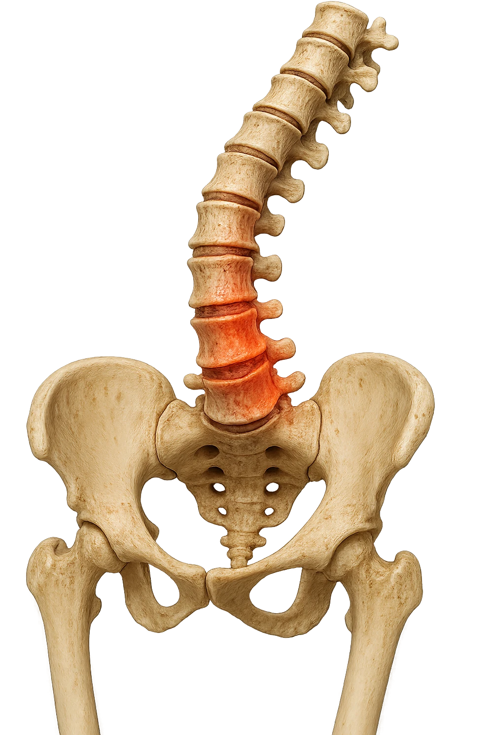 SPINA DORSALE STORTA E INFIAMMATA CON BACINO UMANO ANATOMICO REALISTICO INCLINATO, iperrealistica 4k emoji