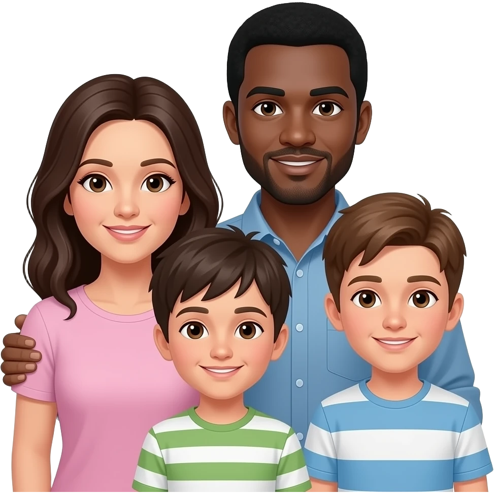 Family with 2 teenage boys 1 adult son white mother black father emoji