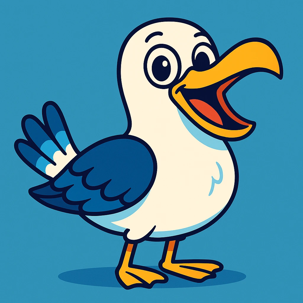 playful and cartoonish seagull, bright colors emoji