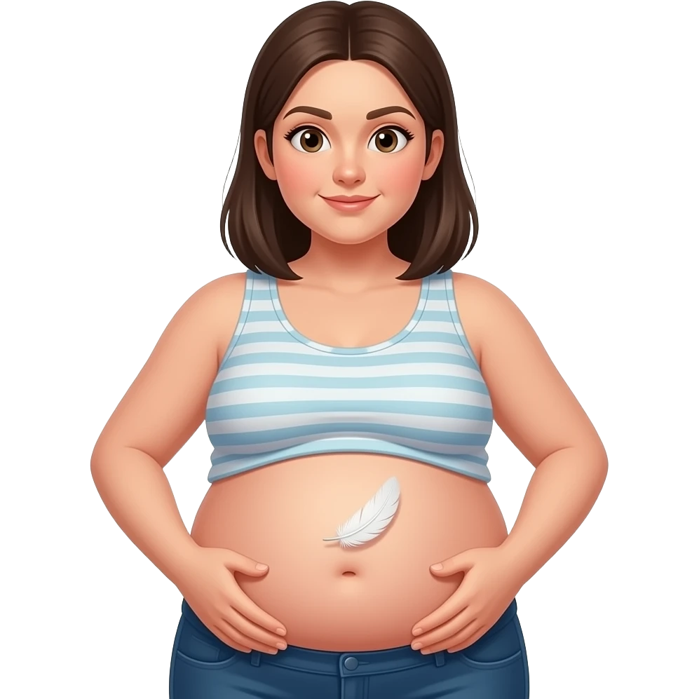 A girl with a huge bloated belly,now faces a battle with a feather that wants to tickle her bellybutton. emoji