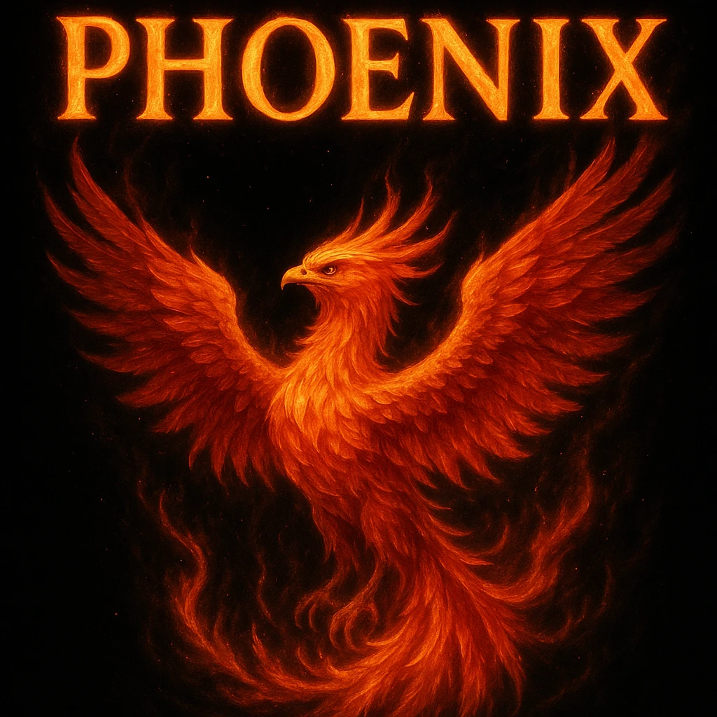 make image of phoenix with title, black background emoji