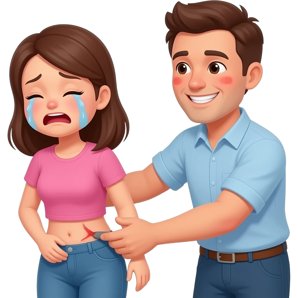 A girl been getting sexually assaulted by a man the man is entering the dick in the woman pussy the woman is crying and the man is smiling and blushing red emoji