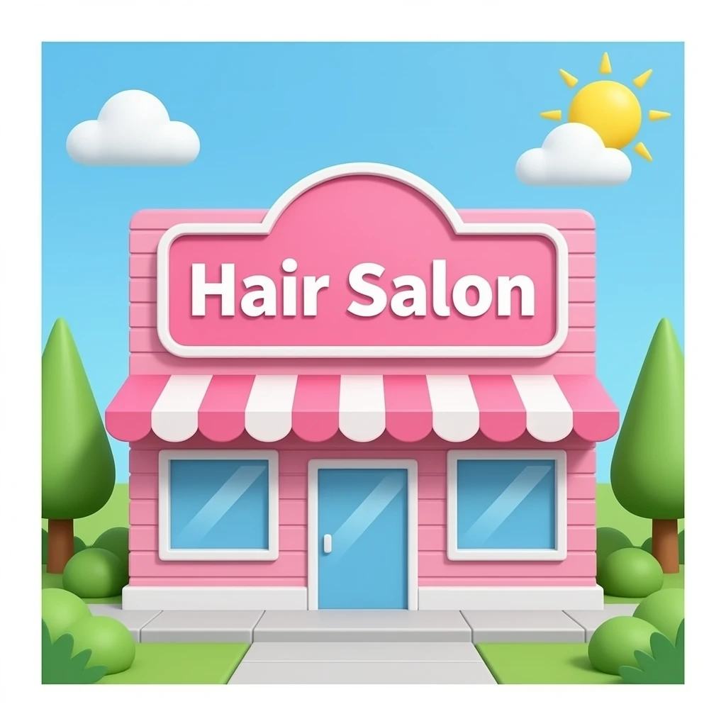 Bobbed hair Pink building signboard name Hair Salon emoji