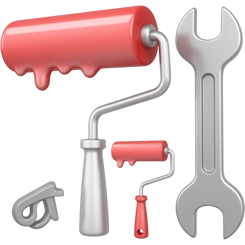 paint roller red paint and wrench emoji