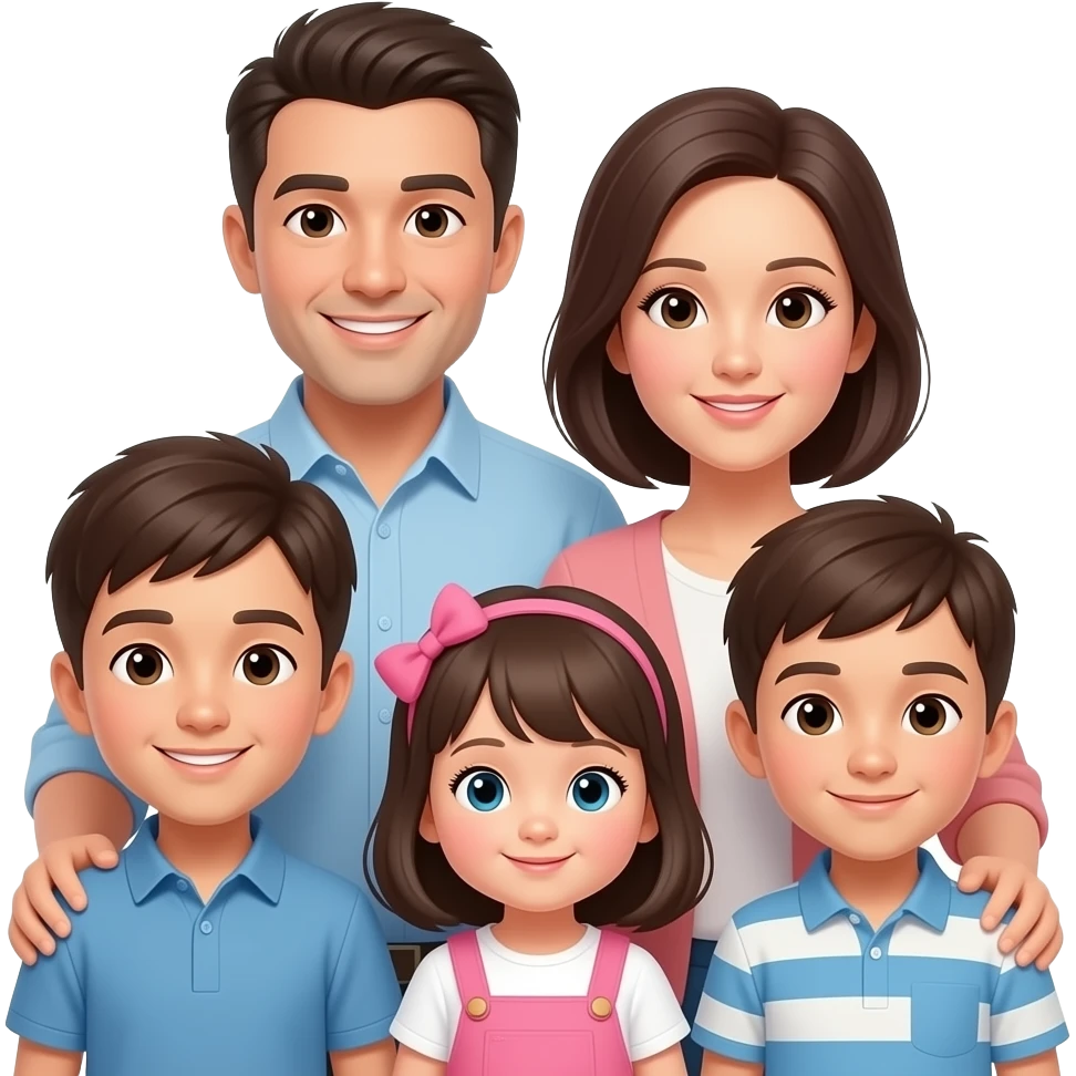 parents with 3 kids, two older boys and a baby girl emoji