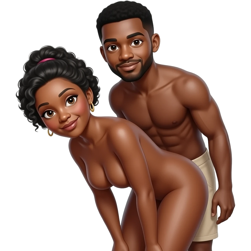 Naked old Black lady bent over with nude black  guy behind emoji