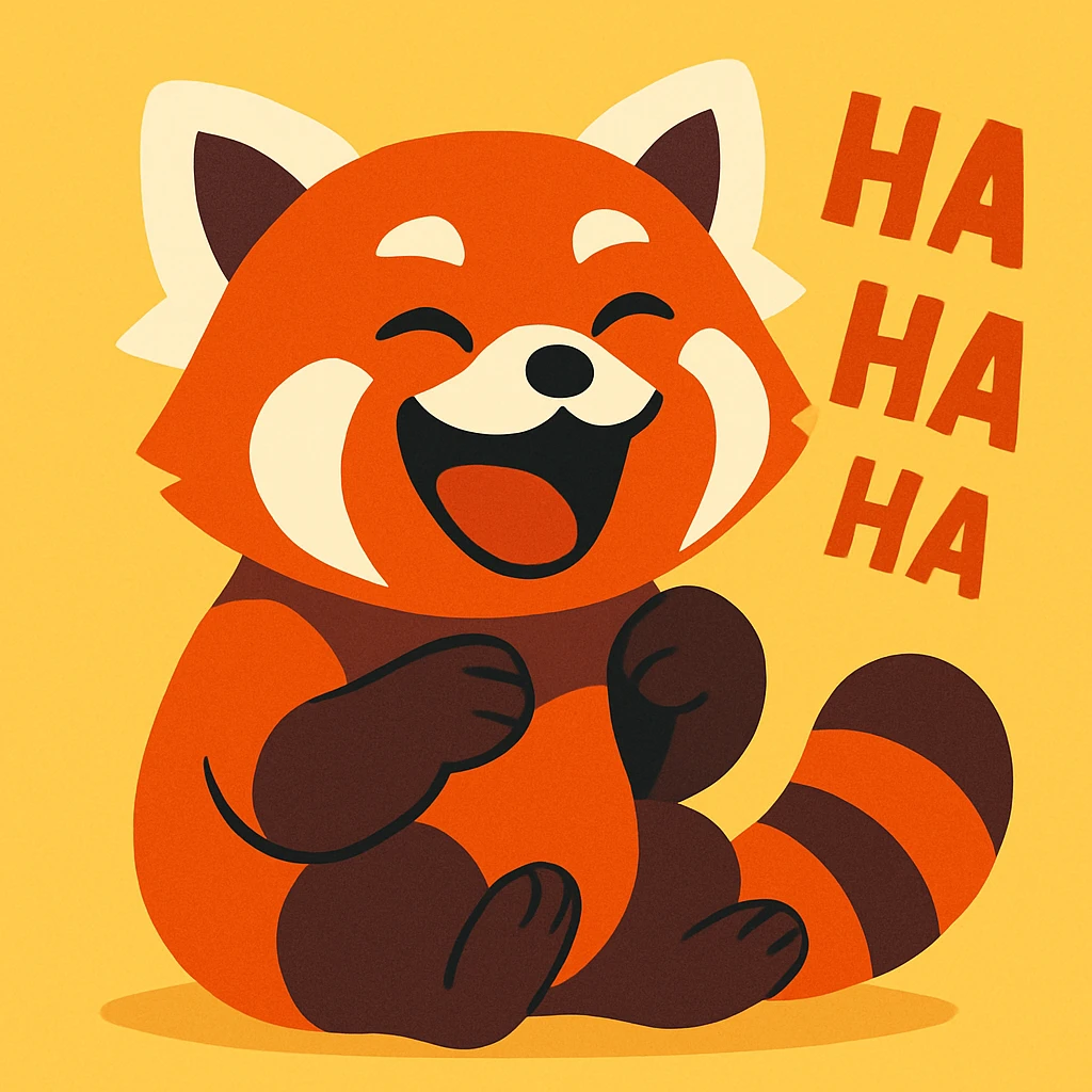 a red panda laughing, fun and expressive style emoji