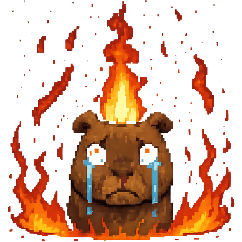 crying capybara, a fire around, pixel-art style emoji