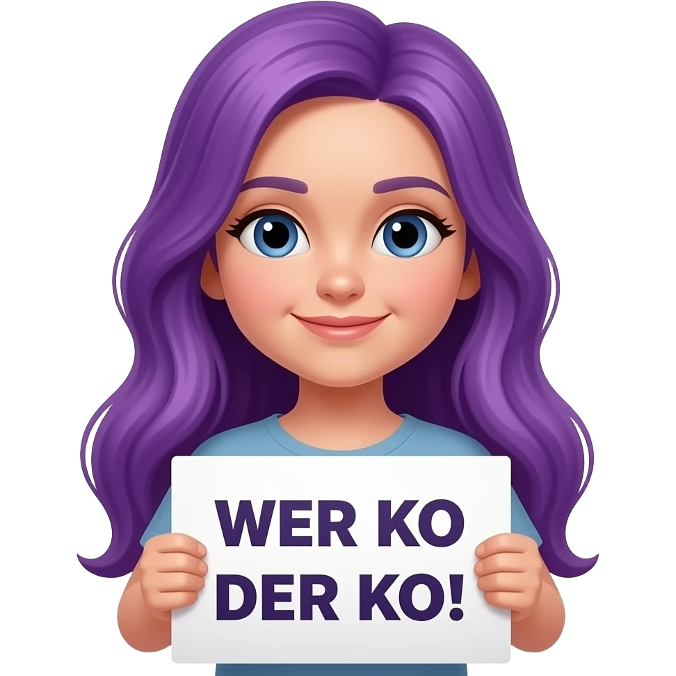 girl with long purple hair holding a WER KO DER KO! sign emoji