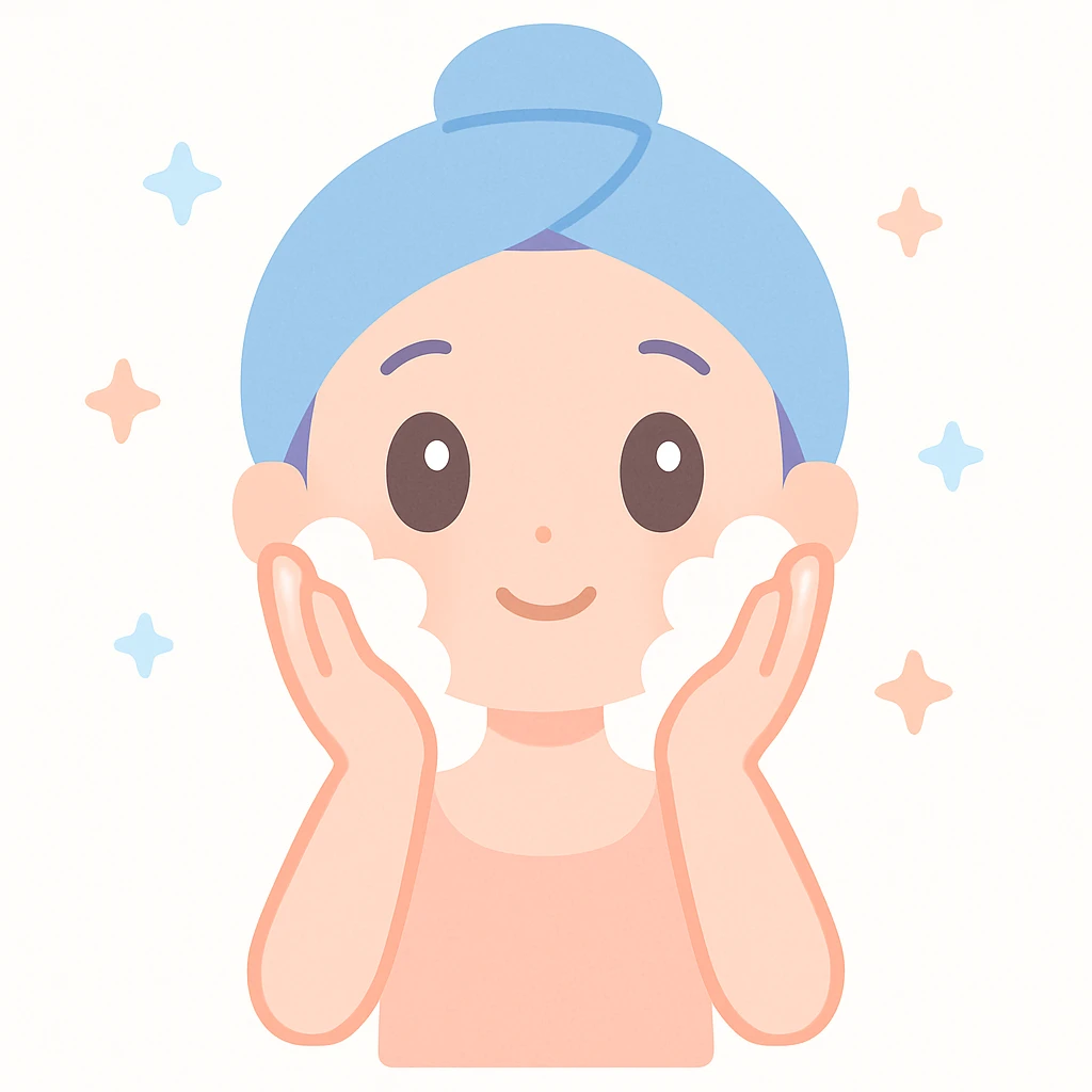 woman washing face, fresh, healthy glow, simple background emoji