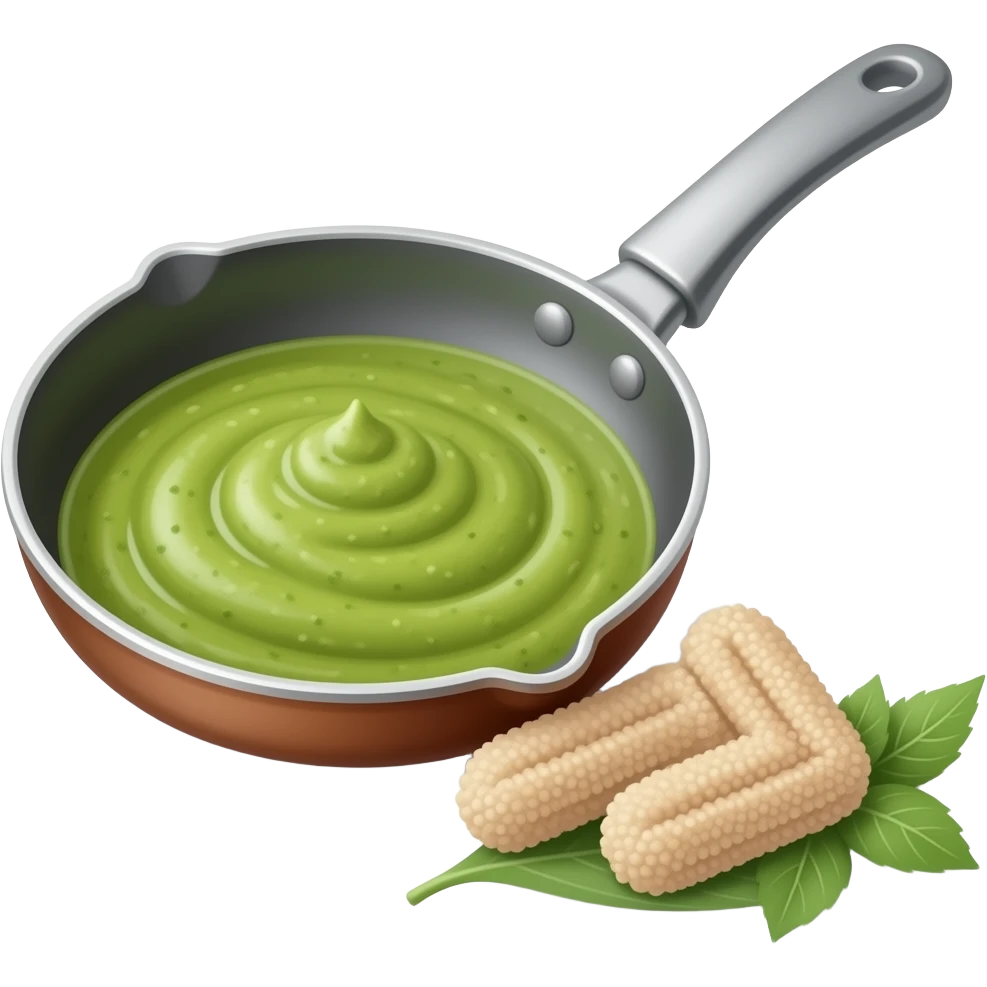 FOTOREALISTICO, PADELLA DI SUGO DI SALSA VERDE CON BOTTARGA A FIANCOP emoji