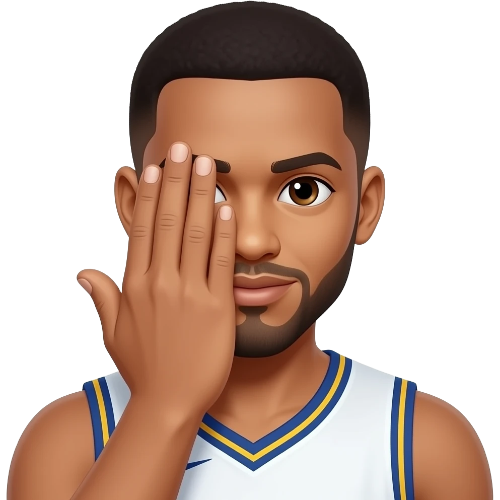 basketball player with his hand over his face with only three fingers up emoji