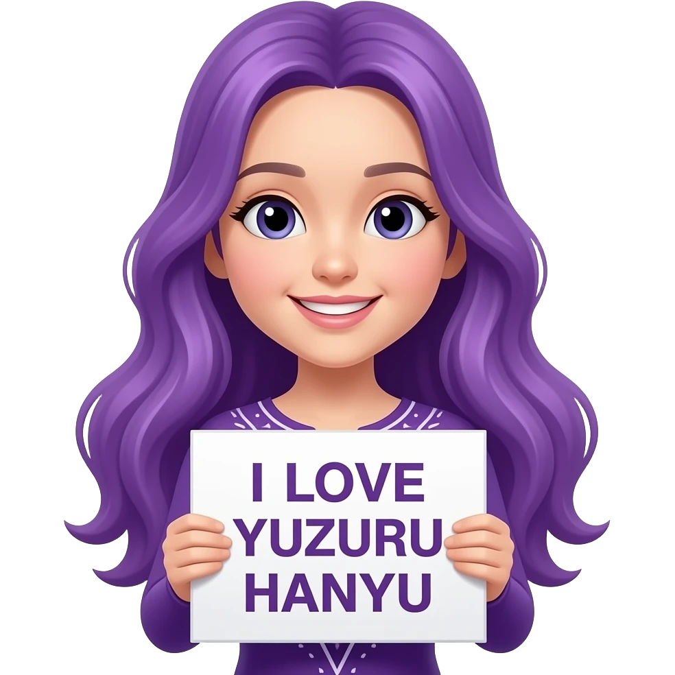 girl with long purple hair holding a I LOVE YUZURU HANYU sign emoji