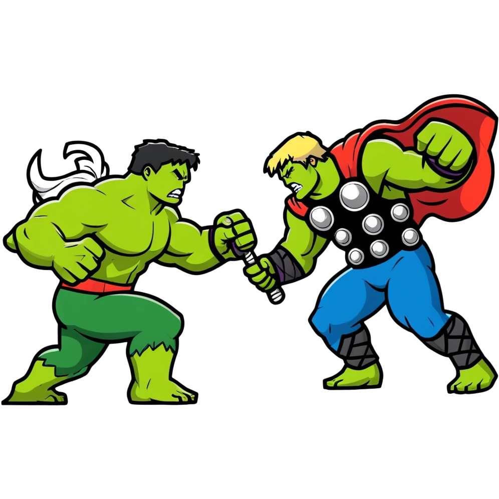 Hulk versus Thor, superhero battle emoji