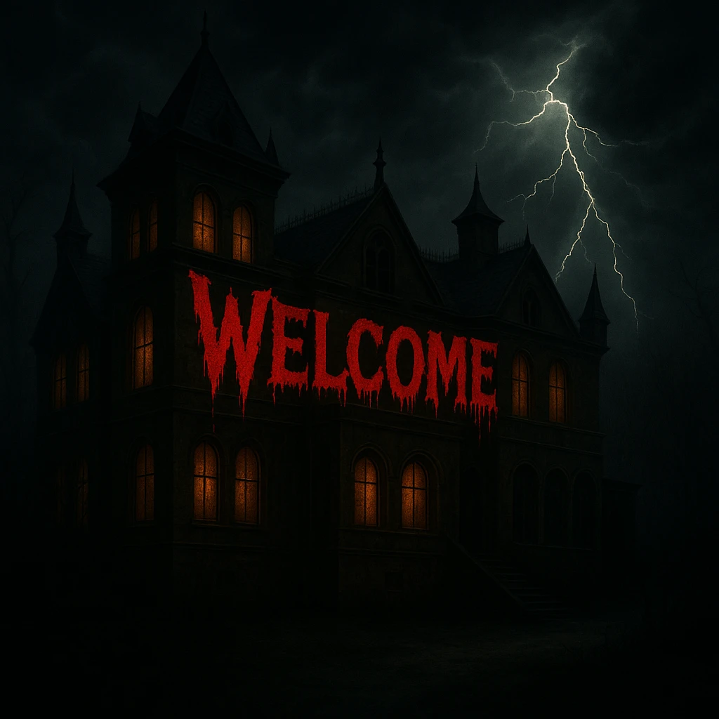 Make the 'Welcome' text look bloodier with a dripping blood effect in a horror style, while keeping the rest of the banner unchanged. emoji