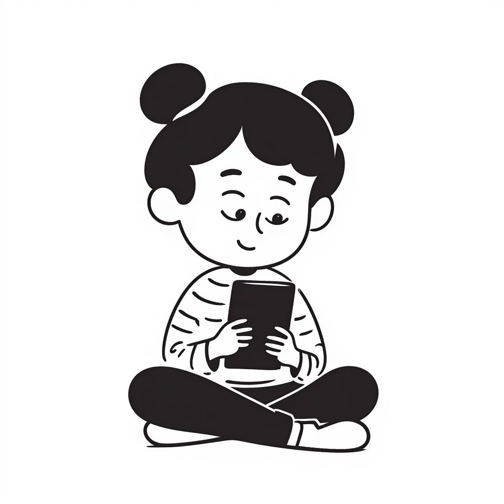 girl looking at mobile phone, hand drawn doodle style emoji