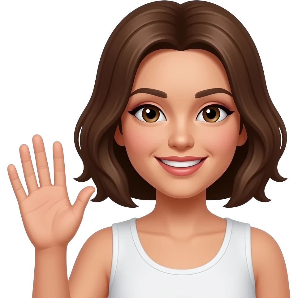 Emoji P qui fait un signe avec sa main comme coucou, je sais pas, mais pas de doigt d’honneur qui est maquillée avec des cheveux emoji