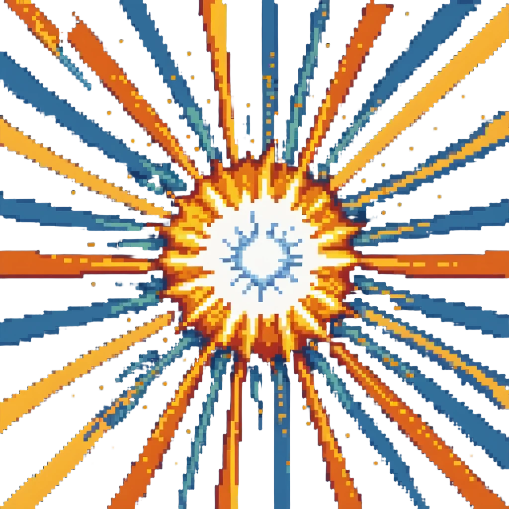 Bomberman explosion center tile animation frame 1, slightly smaller bright fiery explosion core, yellows and oranges, clean pixel art edges, beginning of explosion emoji