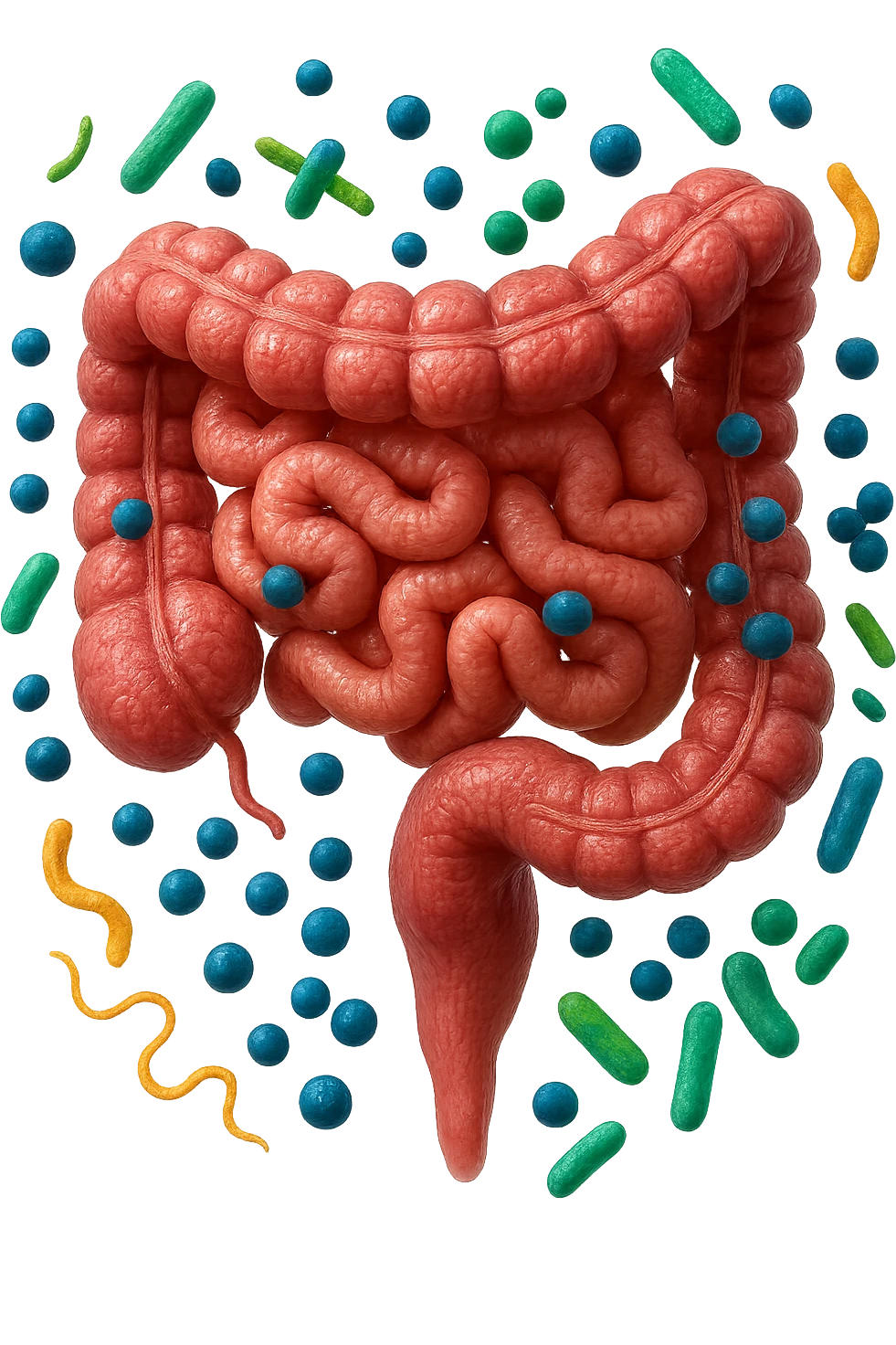 INTESTINO UMANO ANATOMICO REALISTICO CON BATTERI CHE GLI FLUTTUANO INTORNO, IPERREALISTICO 4K emoji