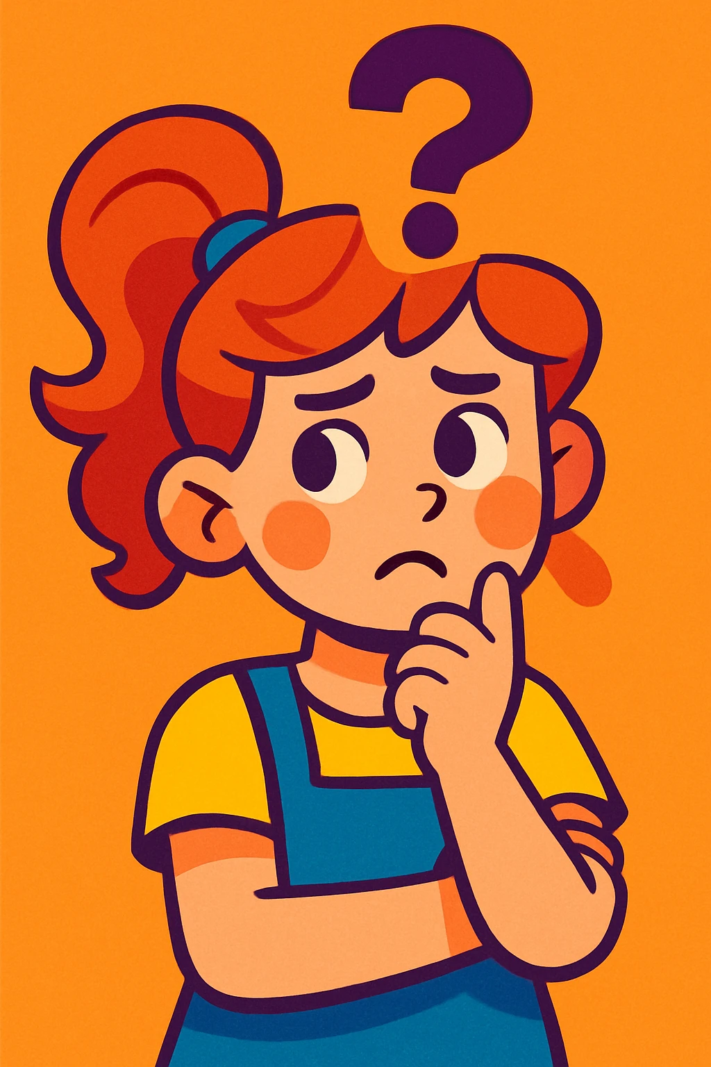 a girl with a questioning expression, vibrant cartoon style emoji