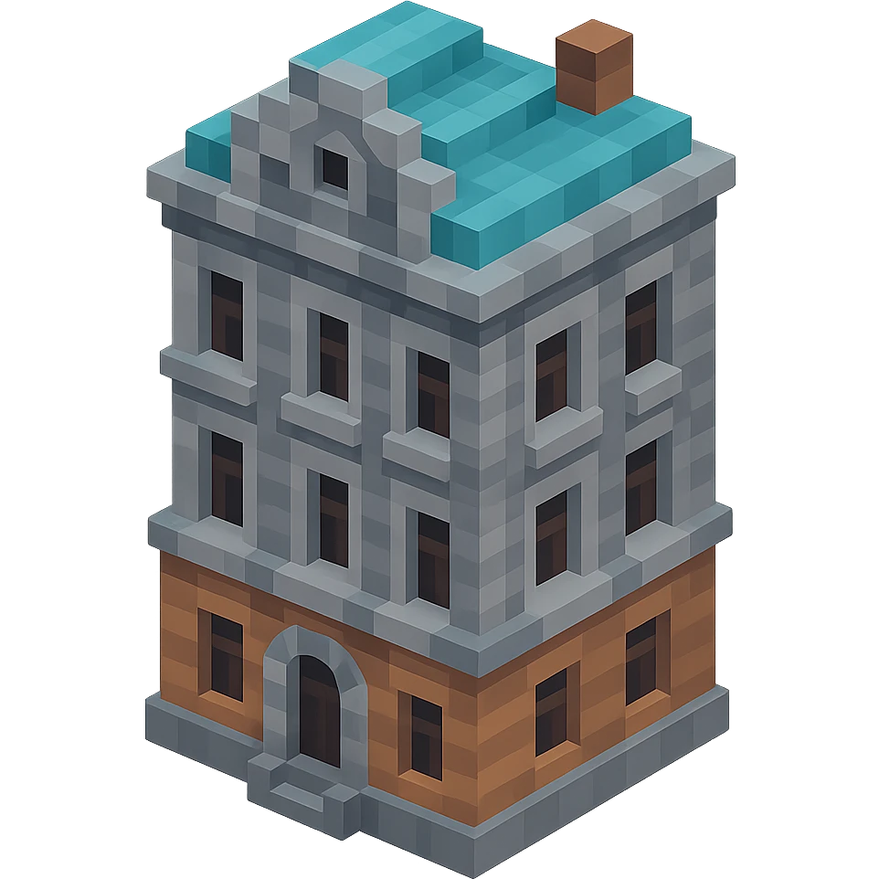 old Saint Petersburg building, classic architecture, ornate facade, gray and brown tones, isometric view emoji
